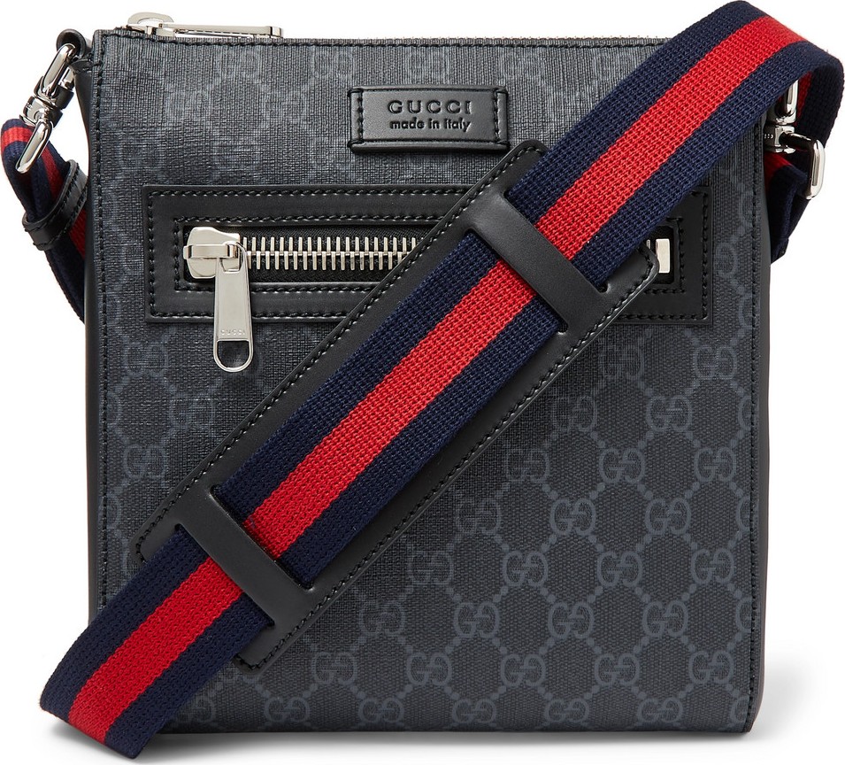 Gucci Leather-Trimmed Monogrammed Coated-Canvas Messenger Bag