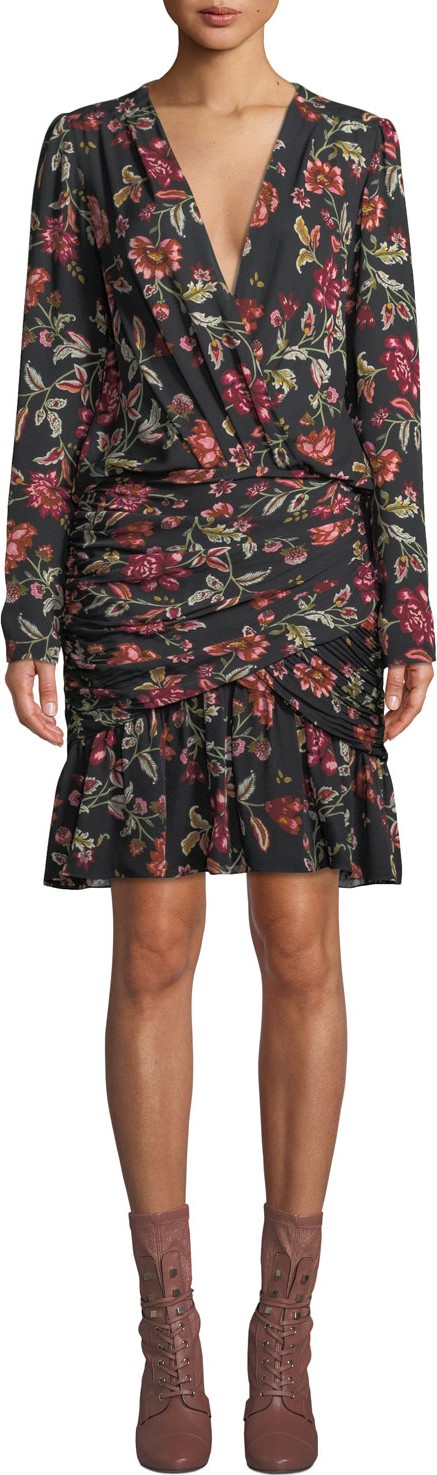 A.L.C. Haven Shirred Floral Silk Cocktail Dress