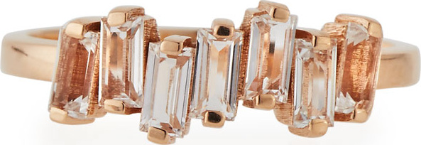 KALAN by Suzanne Kalan Fireworks Baguette Band Ring with White Topaz in 14K Rose Gold, Size 6.5