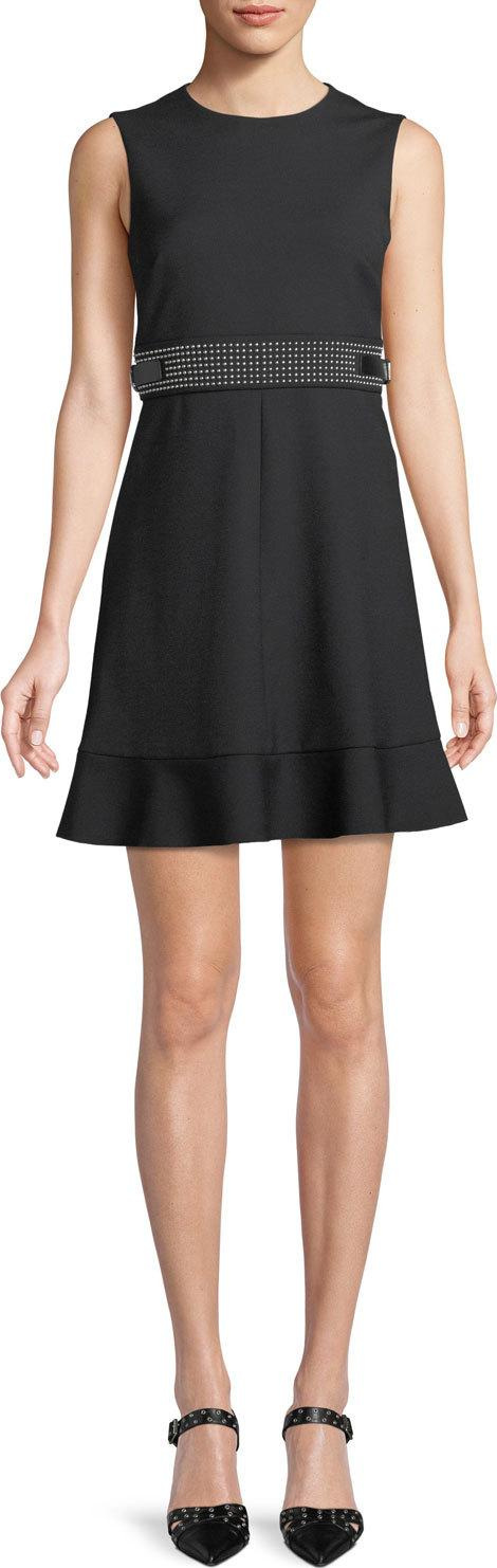 RED Valentino Cady Tech Sleeveless Dress with Microstudded Waist