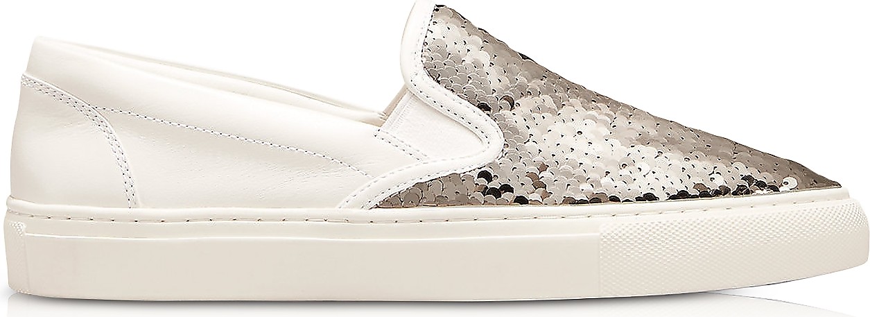 Tory Burch Carter Silver & White Calf Leather Slippers