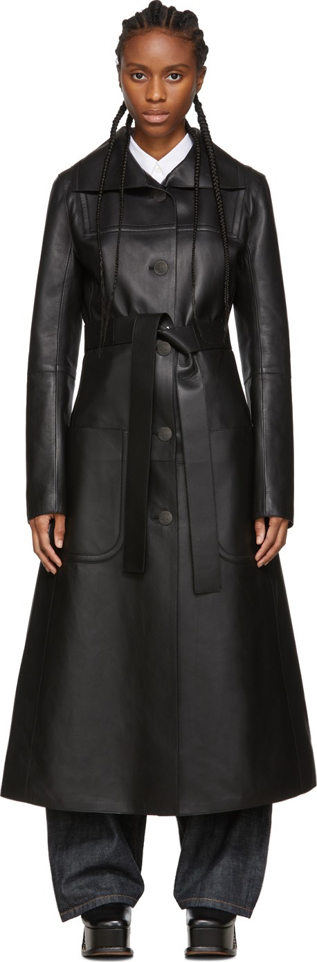 LOEWE Black Leather Patch Pocket Coat