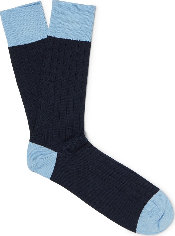 John Smedley Gamma Two-Tone Sea Island Cotton-Blend Socks