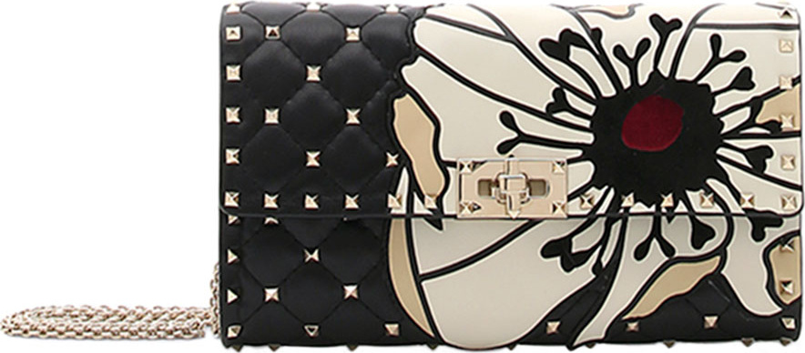 Valentino Spike.It Flower Wallet On A Chain Crossbody Bag