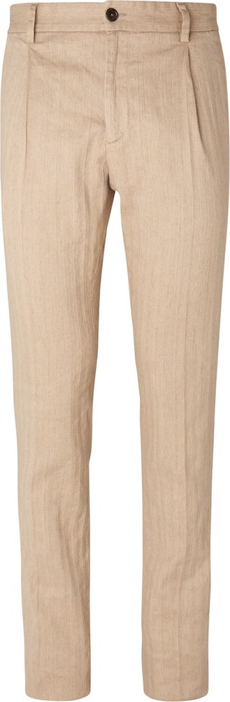 Tod's Beige Slim-Fit Stretch Cotton and Linen-Blend Trousers