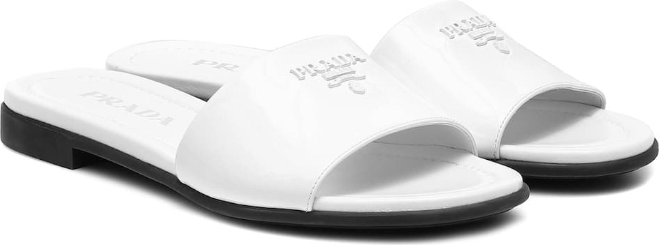 Prada Logo-embossed leather slides