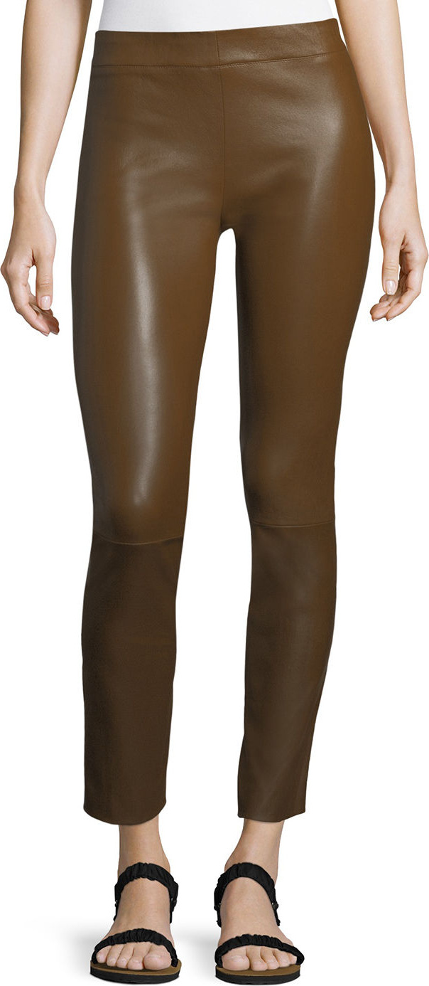 THE ROW Dorcarr Split-Cuffs Fitted Lamb Leather Pants