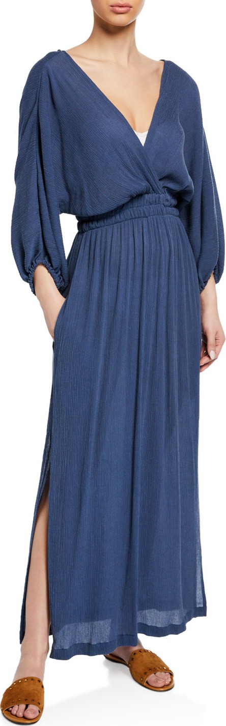 Mara Hoffman Nami Surplice Long-Sleeve Woven Maxi Dress