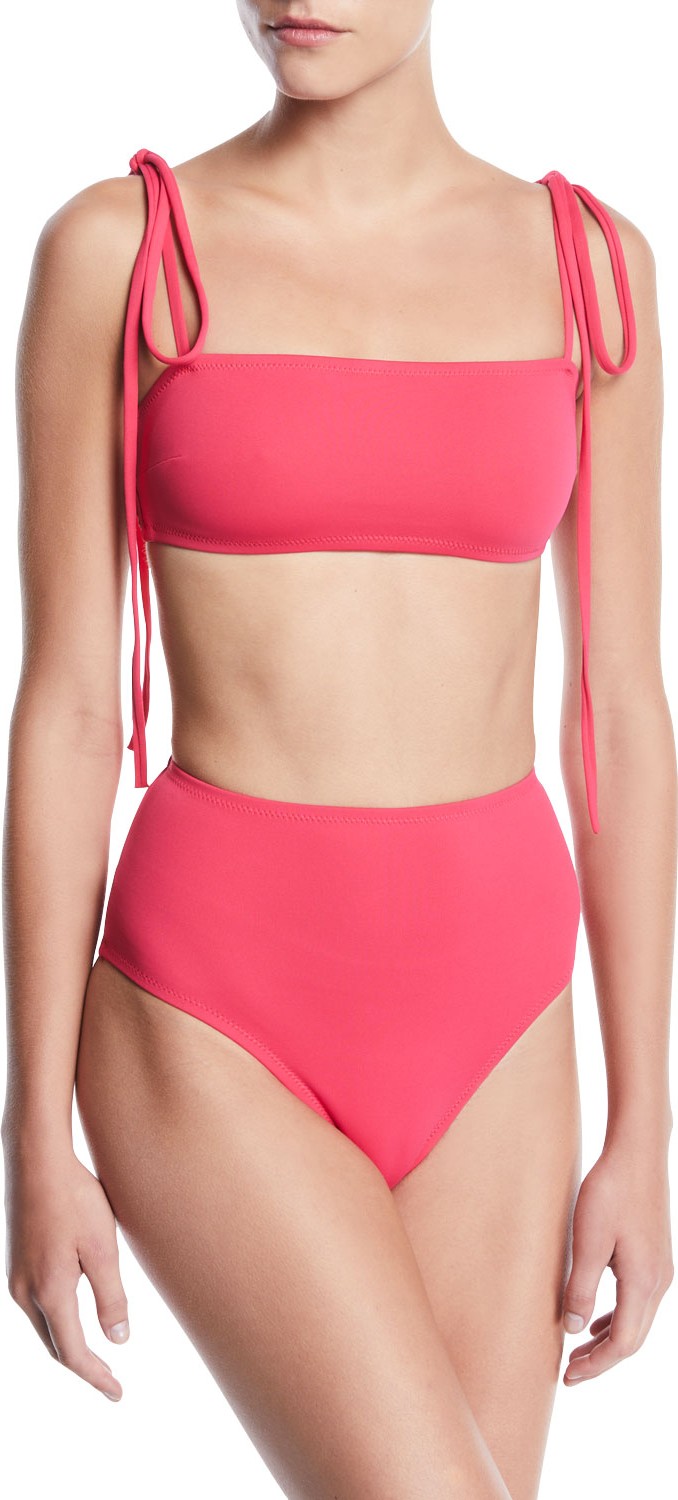 Proenza Schouler Bandeau Tie-Straps High-Waist Two-Piece Bikini Swim Set