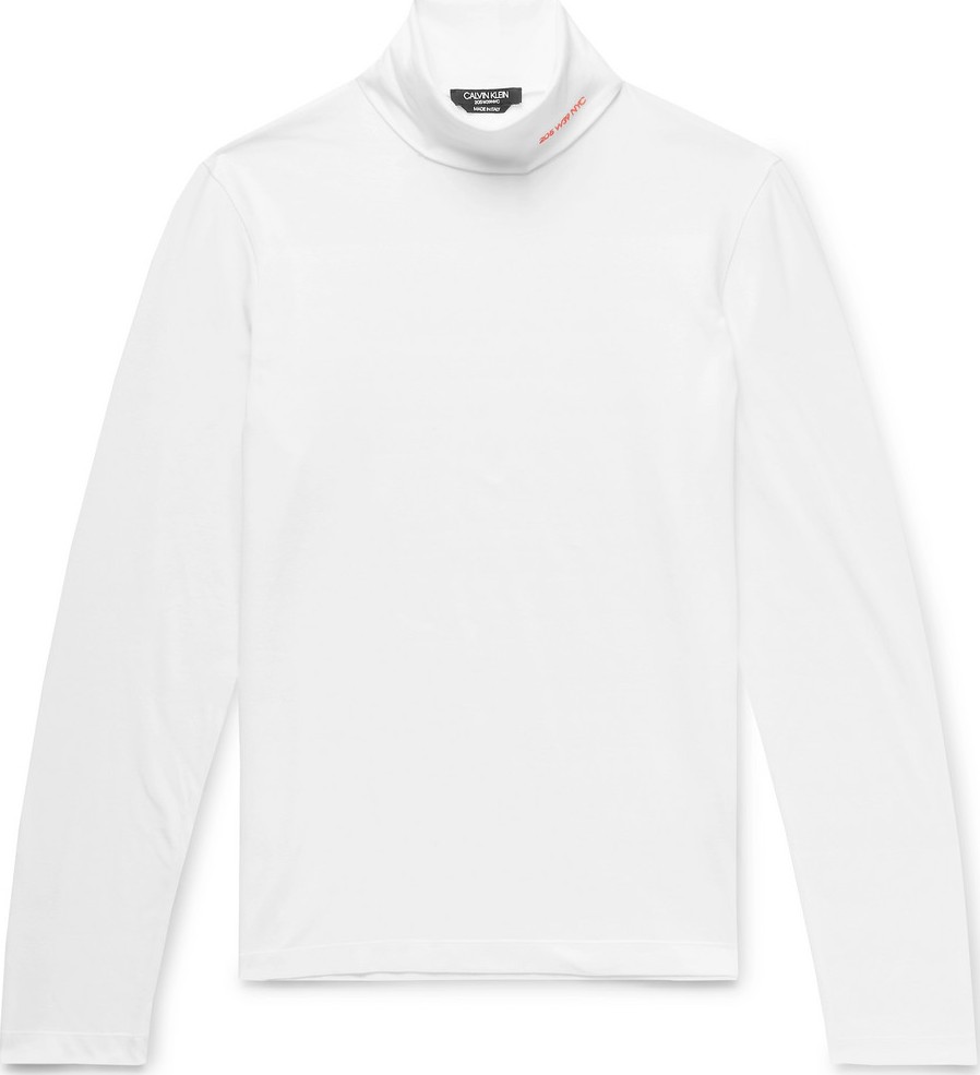 Calvin Klein 205W39NYC Slim-Fit Logo-Embroidered Stretch-Cotton Jersey Rollneck T-Shirt