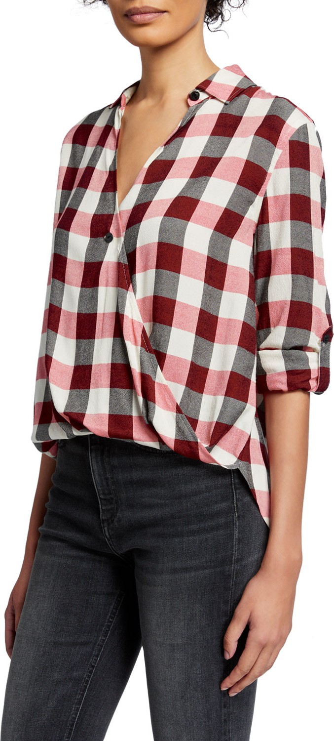 Rag & Bone Camile Plaid Surplice Long-Sleeve Shirt