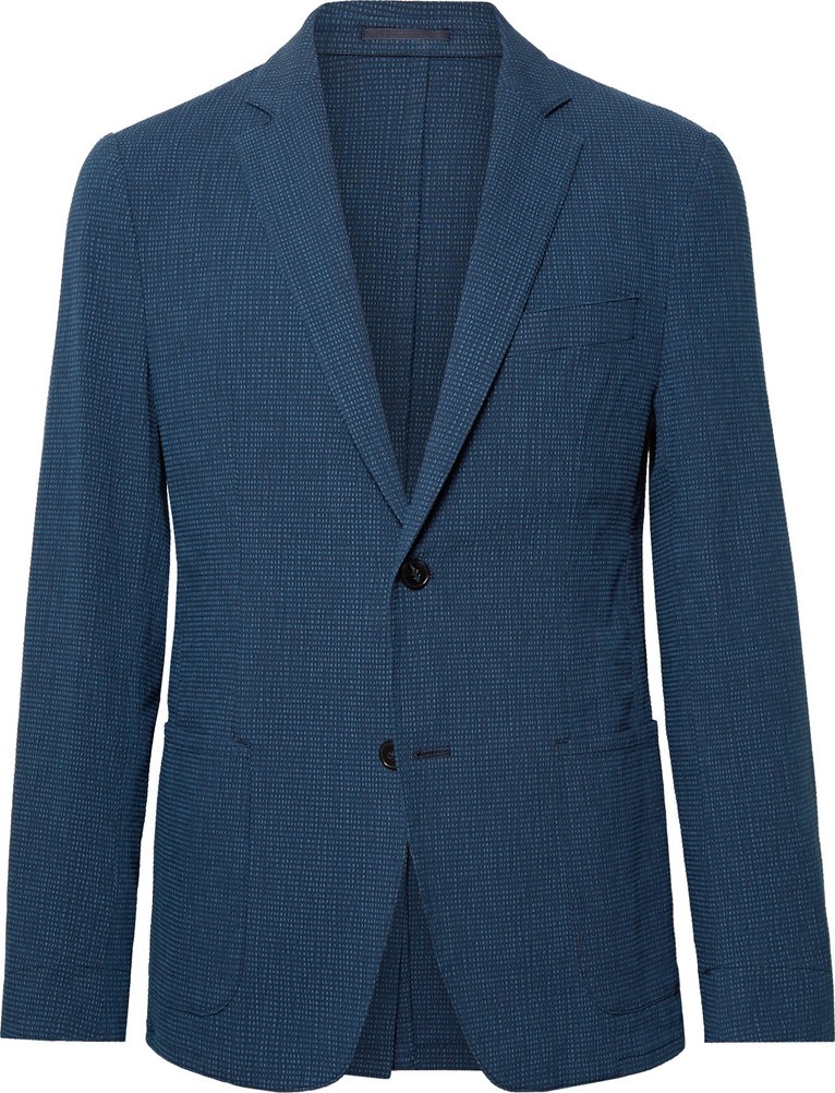 Officine Générale Navy Slim-Fit Cotton-Blend Seersucker Suit Jacket