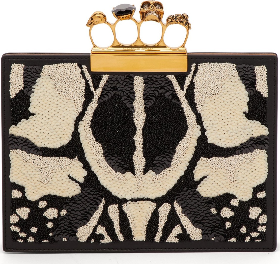 Alexander McQueen Knuckle sequined leather clutch