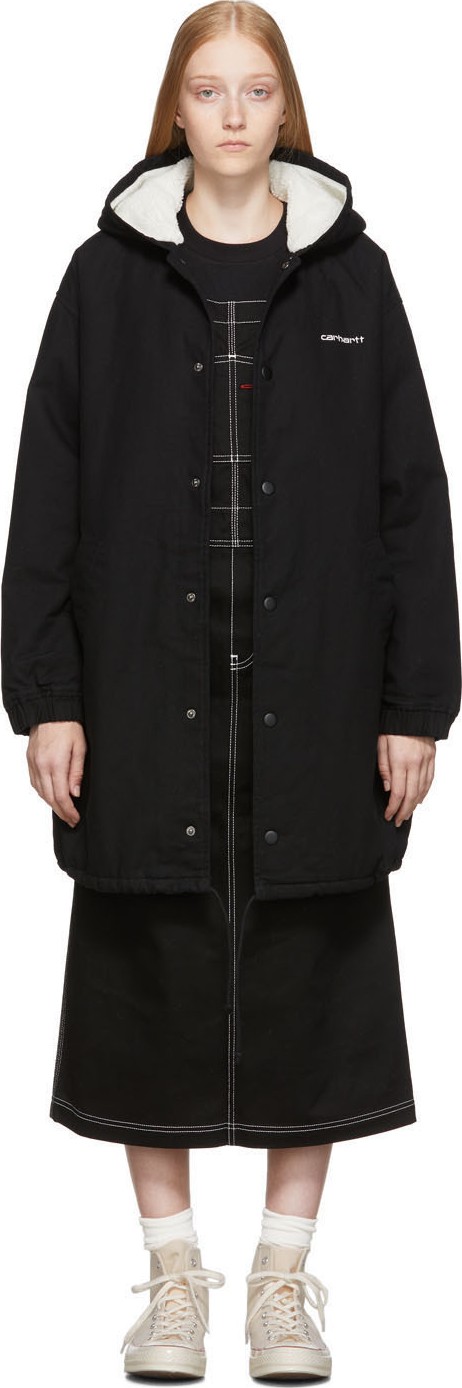 Carhartt Work In Progress Black Hooded Script Coach Jacket