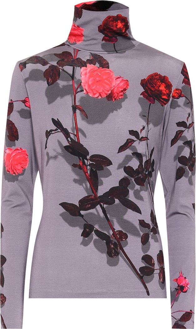 Dries Van Noten Floral stretch-jersey turtleneck top