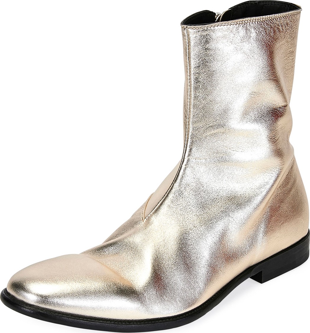 Alexander McQueen Men's Dream Metallic Leather Ankle Boots