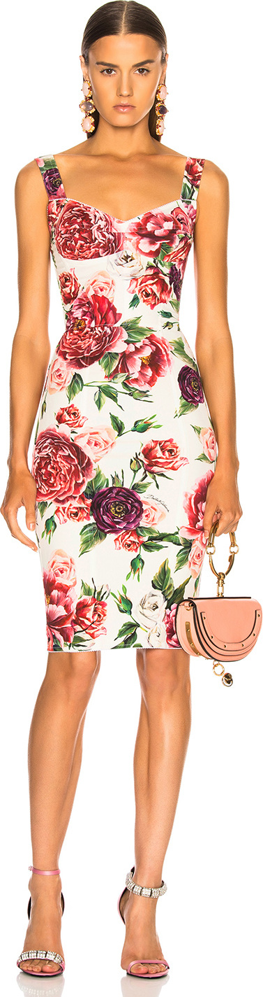 Dolce & Gabbana Peony Print Charmeuse Midi Dress
