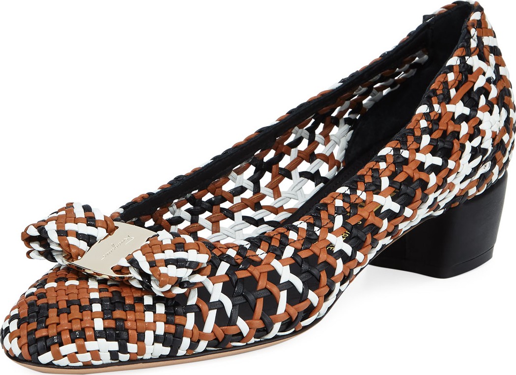 Salvatore Ferragamo Vara Woven Low-Heel Pumps