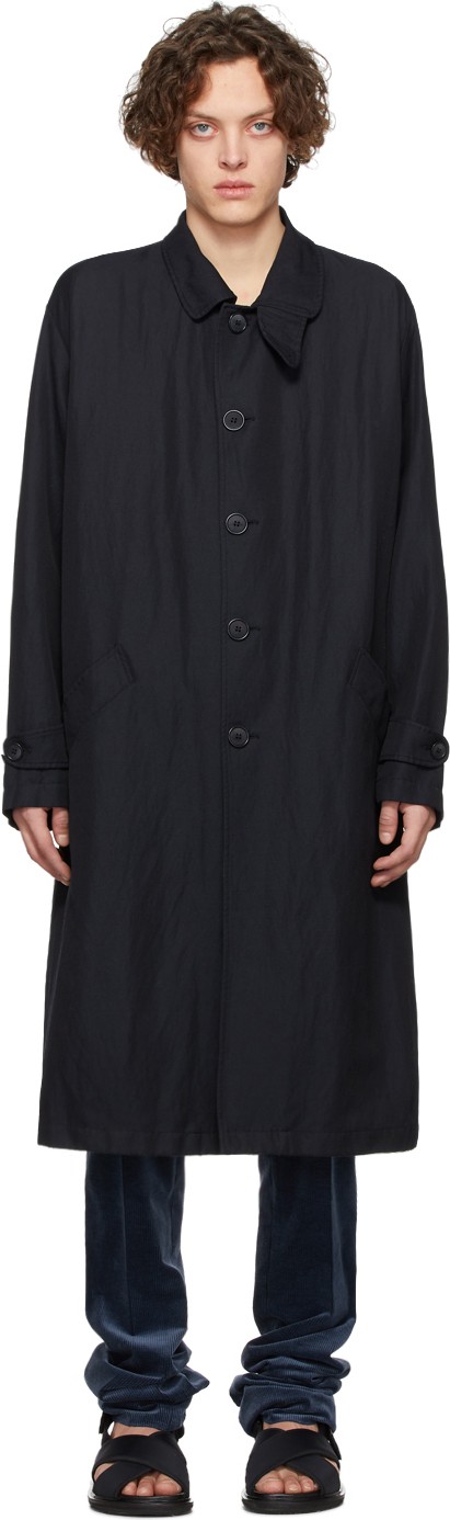 Giorgio Armani Navy Canvas Trench Coat