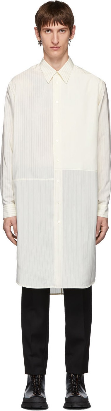 Jil Sander Off-White Silk Striped Teles Contrast Patch Shirt
