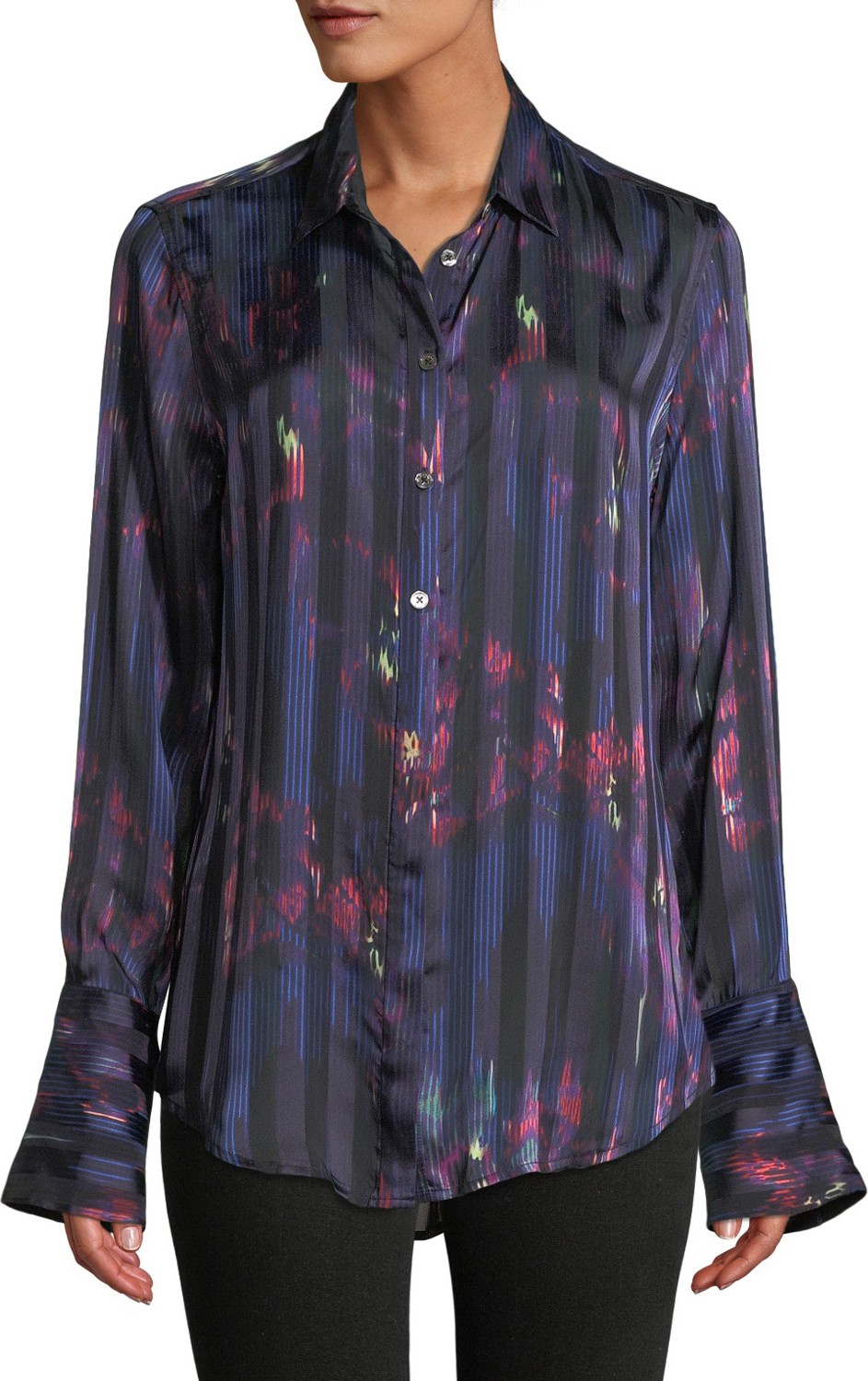 Equipment Eleonore Button-Front Abstract Striped Silk-Viscose Blouse