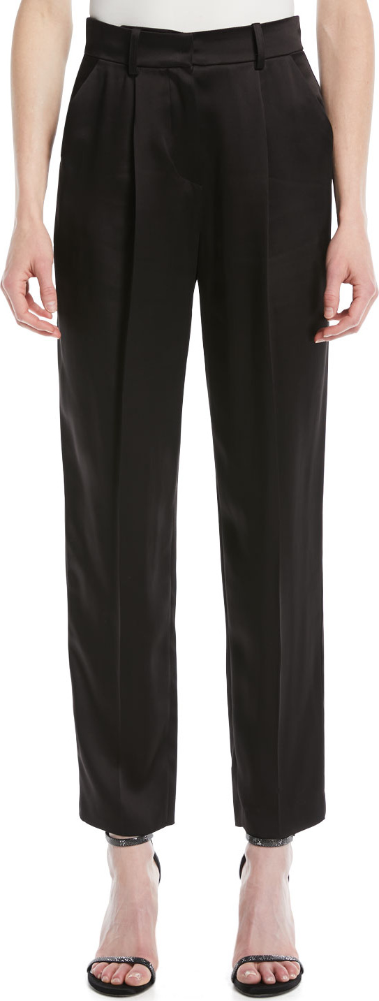 Emporio Armani High-Waist Straight-Leg Pleated Satin Pants