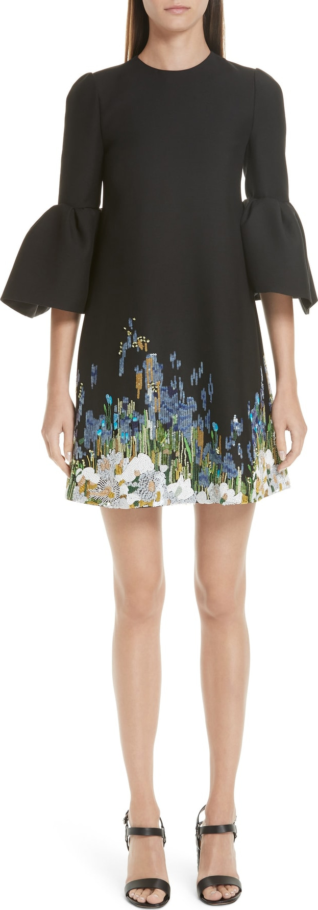 Valentino Ruffle Sleeve Floral Embroidered Dress