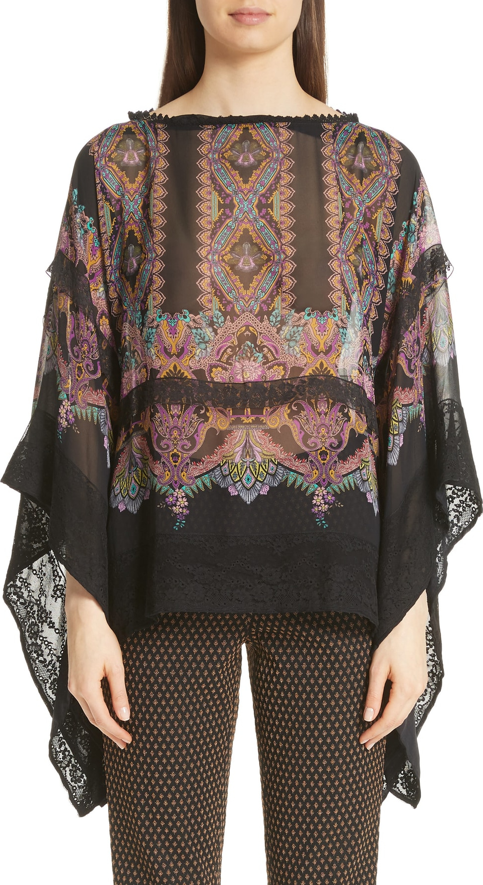 Etro Lace Trim Paisley Print Poncho