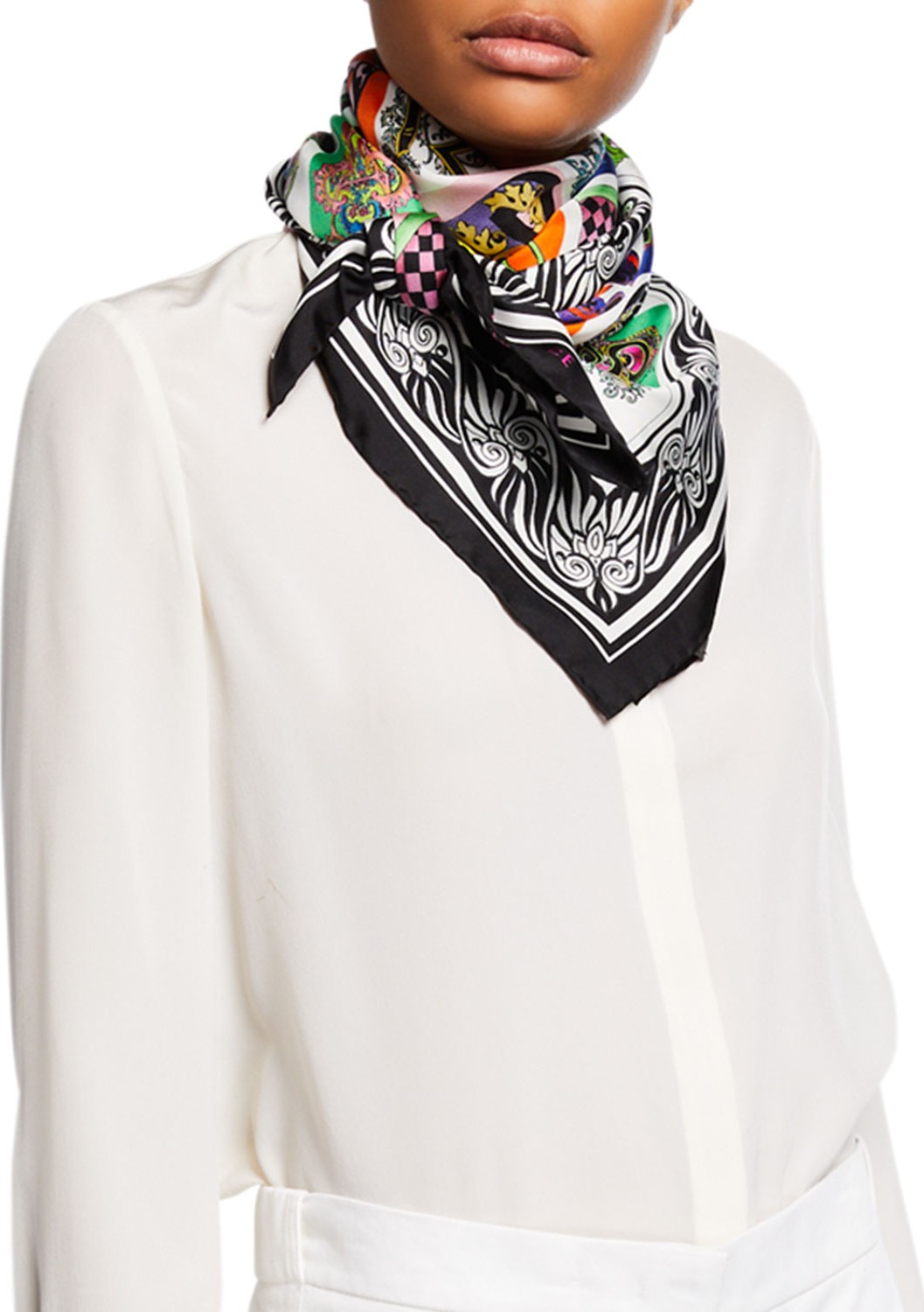 Versace Collection Silk Alphabet Scarf, White