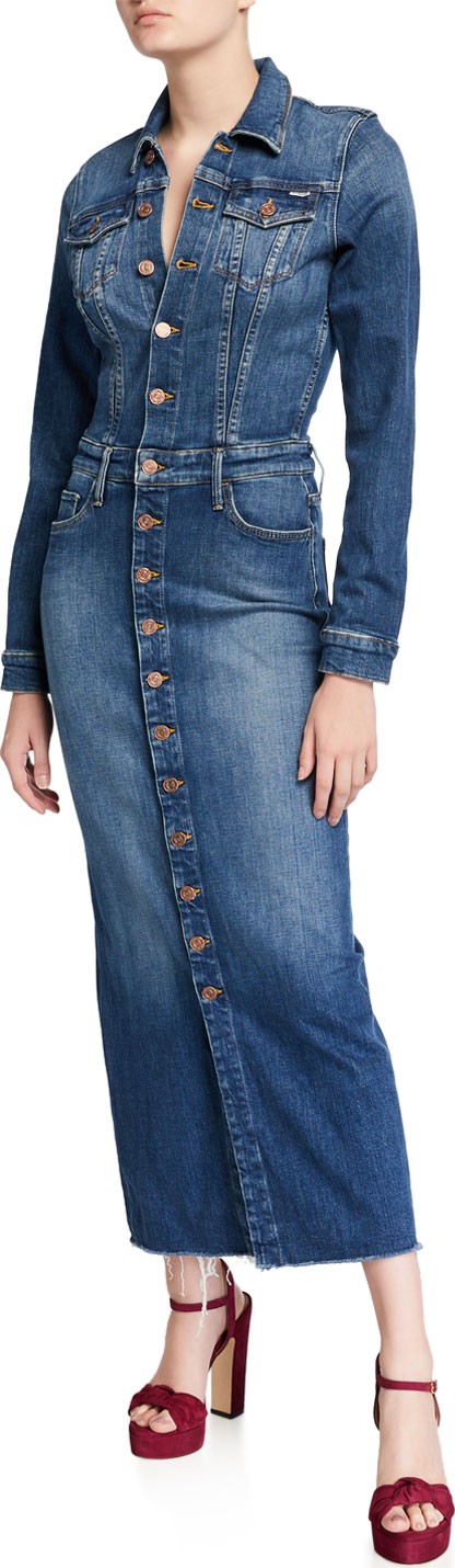 MOTHER The Cover Up Button-Front Denim Maxi Dress
