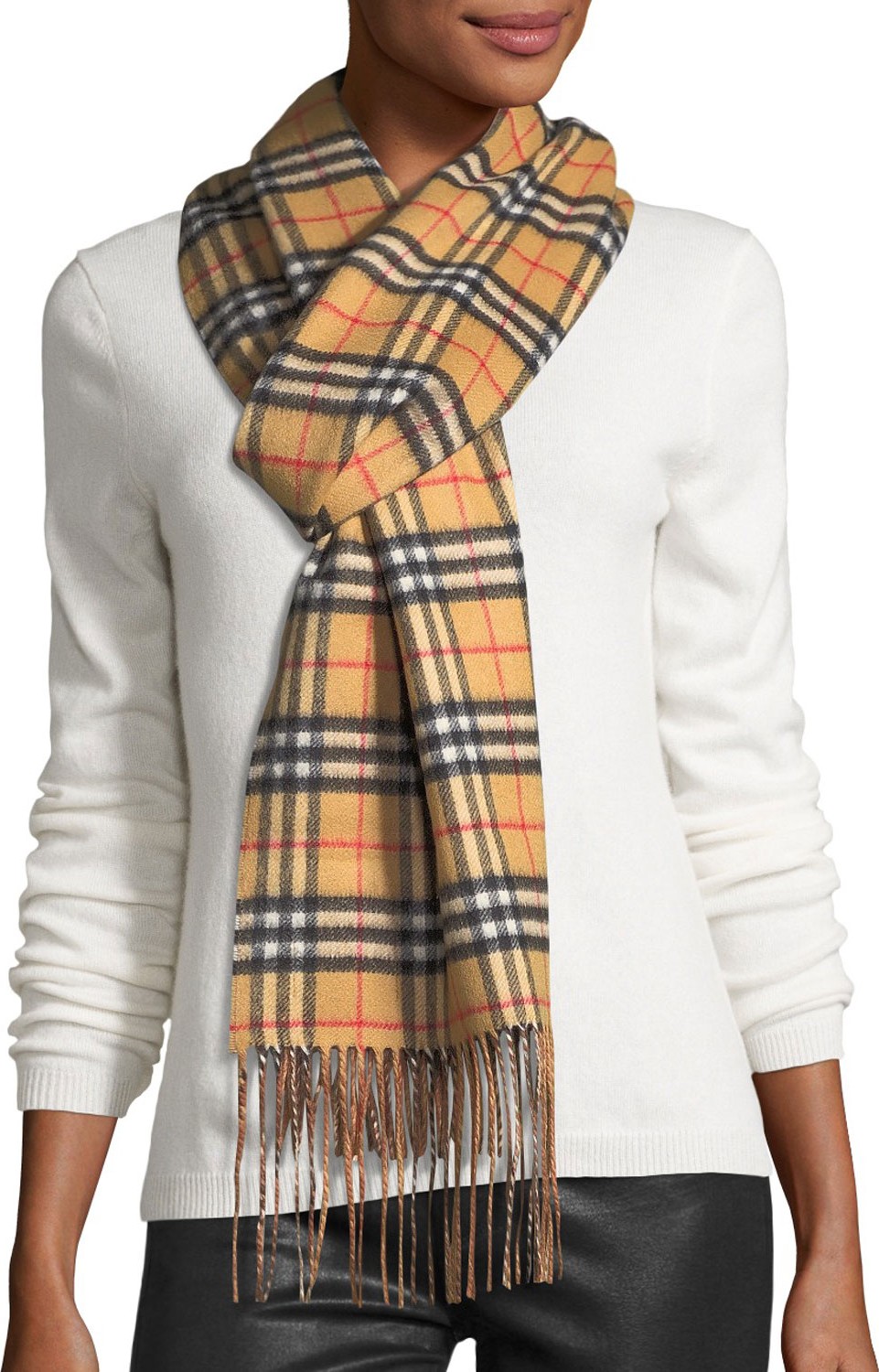Burberry London England Cashmere Check-to-Solid Reversible Scarf