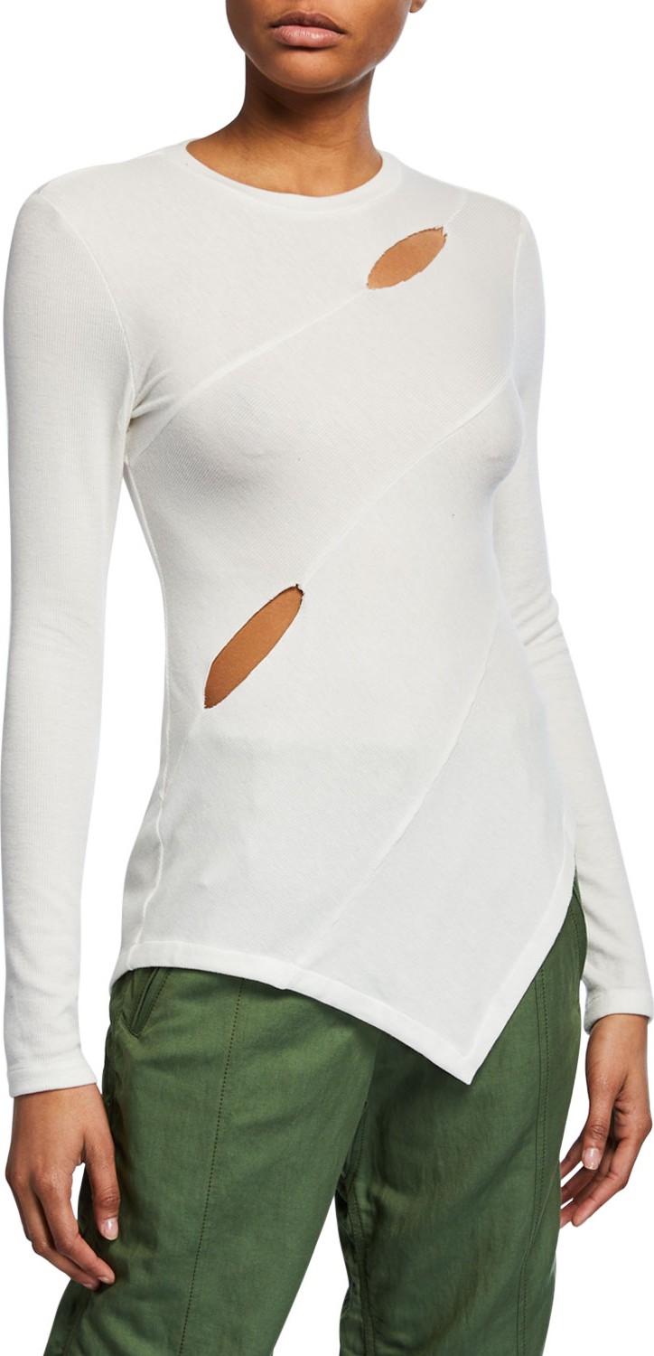 Rejina Pyo Rowan Crewneck Long-Sleeve Cutout Top