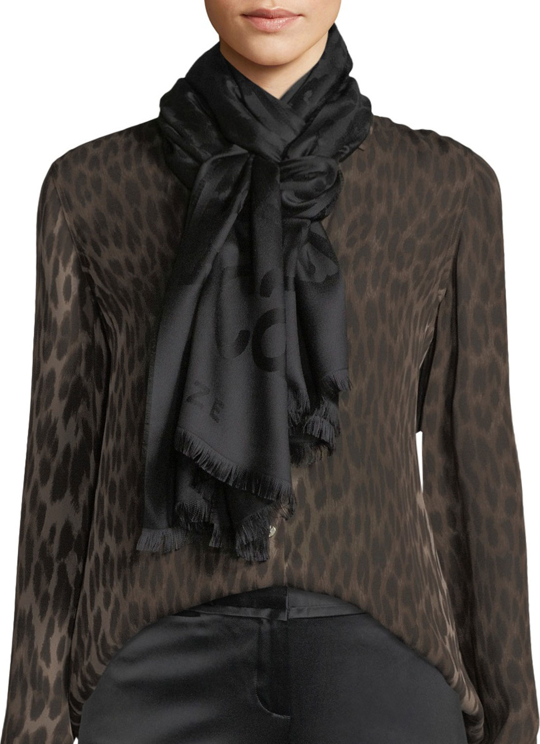 Roberto Cavalli Jaguar Jacquard Silk/Wool Scarf