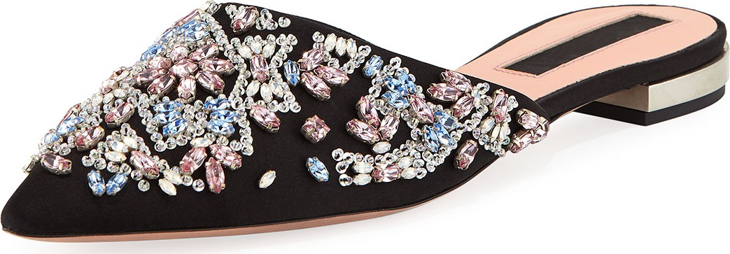 ROCHAS Embellished Satin Point-Toe Mule