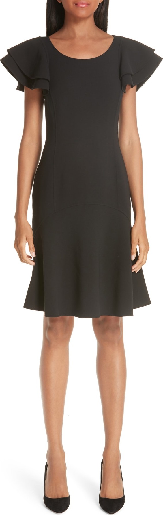 Michael Kors Layered Flutter Sleeve Stretch Wool Crepe Dress