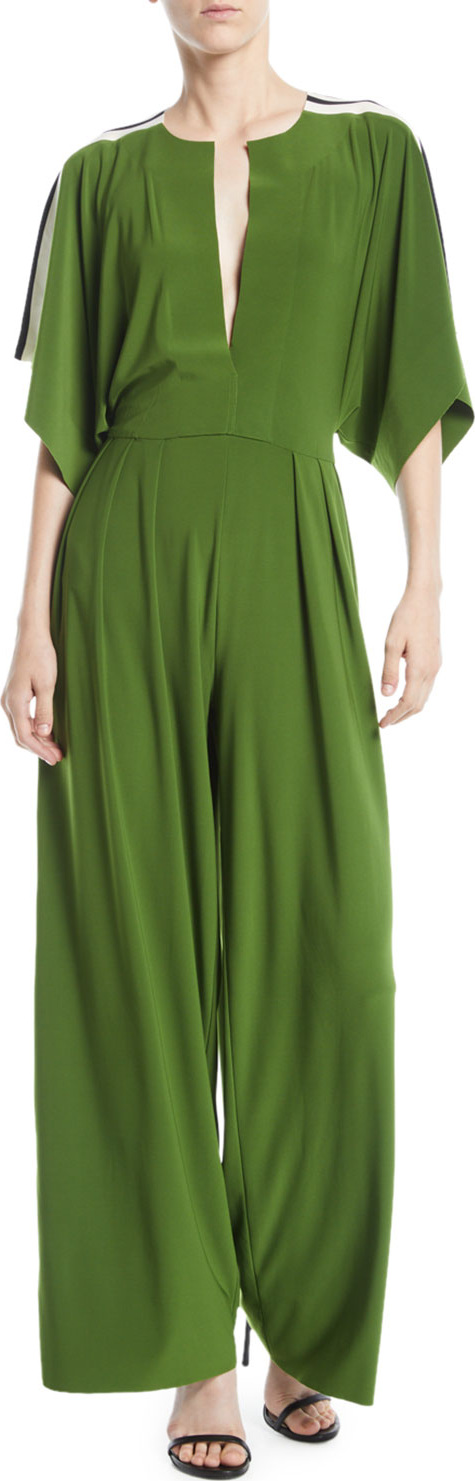 Norma Kamali Rectangular Jersey Jumpsuit w/ Side Stripes