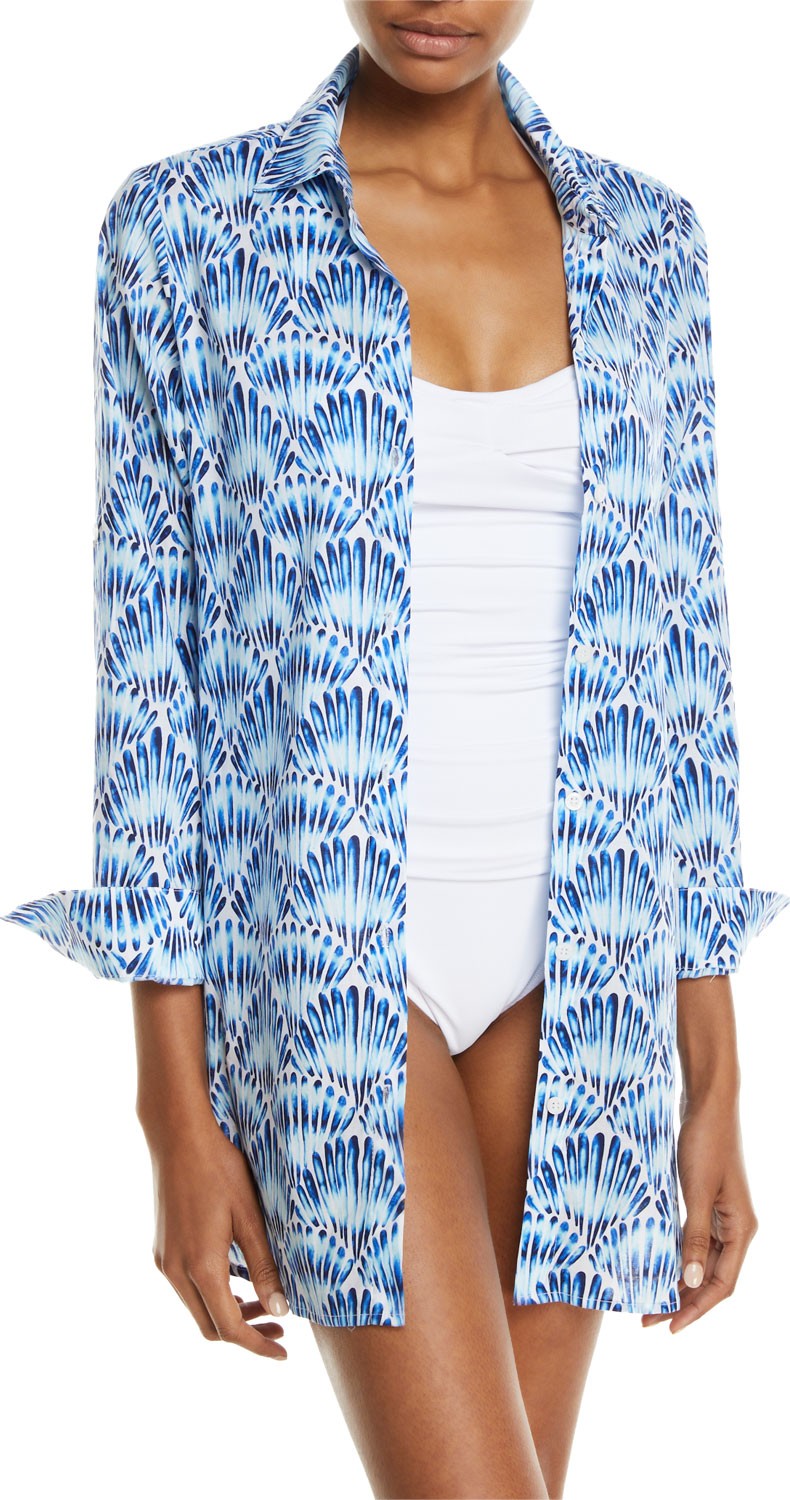 Tommy Bahama Tie-Dye Seashell Long-Sleeve Coverup Shirt