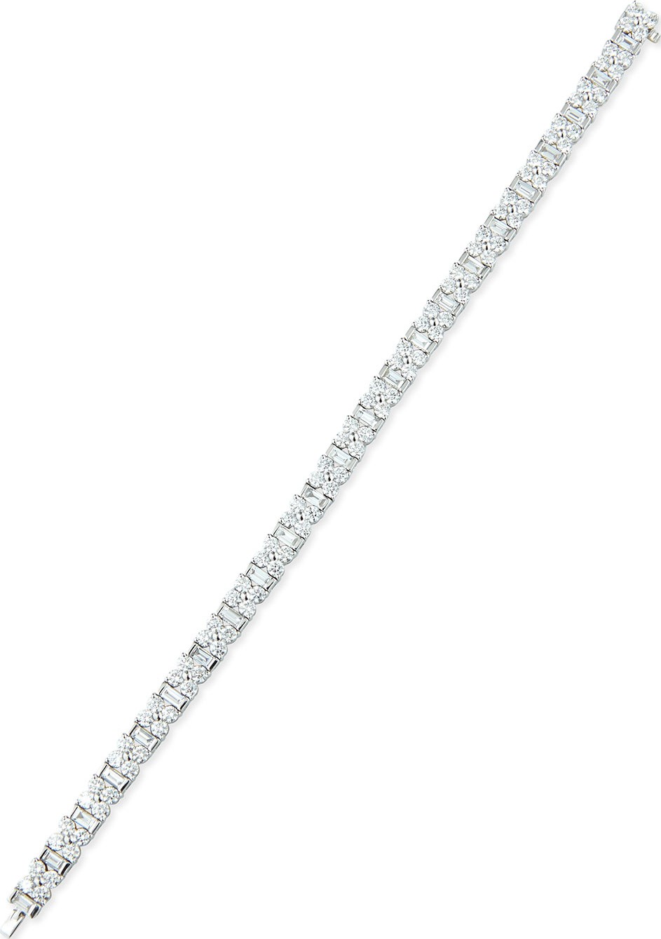 Bessa 18k White Gold Round and Baguette Diamond Bracelet