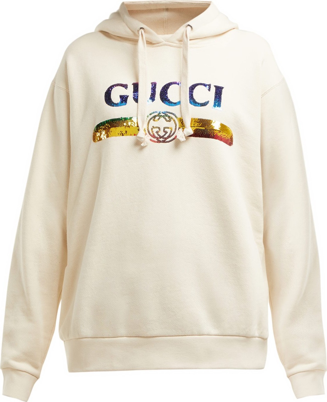 Gucci Sequinned-logo hooded cotton sweatshirt