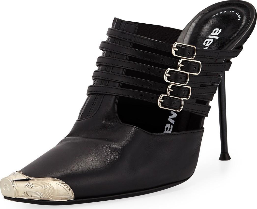 Alexander Wang Minna Strappy High-Heel Metal-Toe Mules