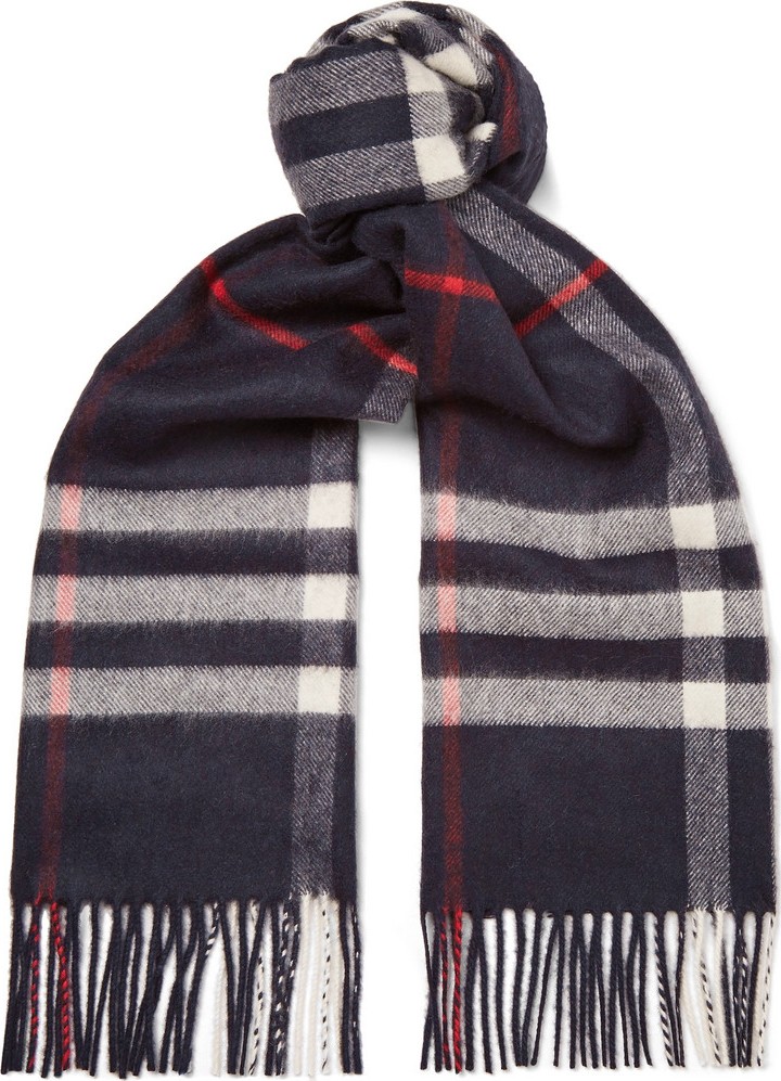 Burberry London England Fringed Checked Cashmere Scarf