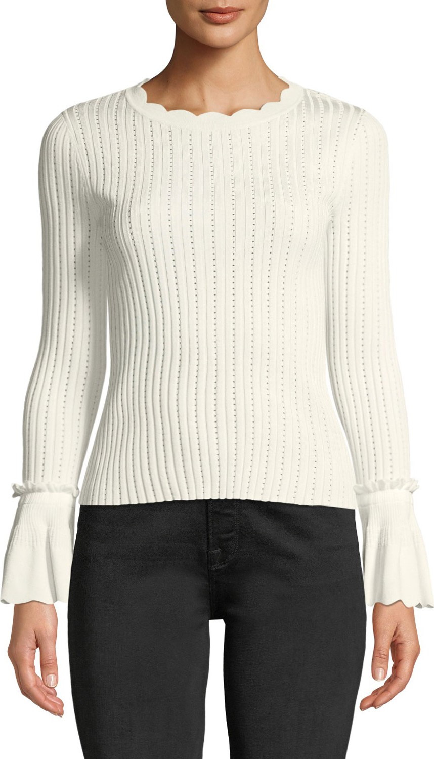 Jonathan Simkhai Scalloped  Ruffle Crewneck Top