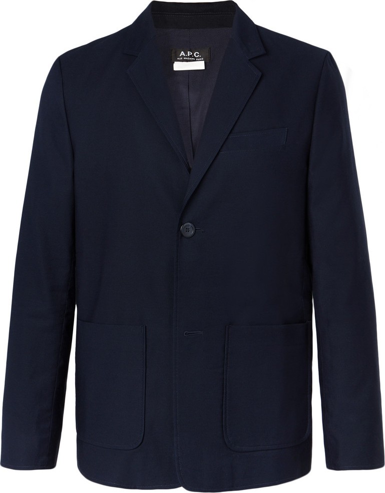 A.P.C. Navy Unstructured Cotton-Faille Blazer