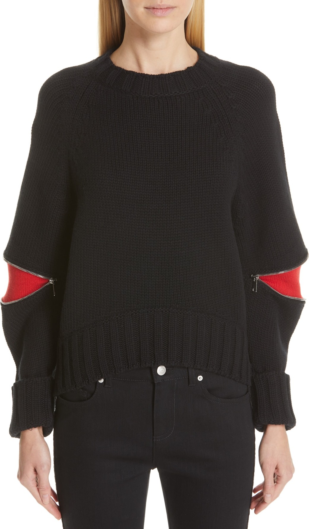 Alexander McQueen Bicolor Cutout Zip Sweater