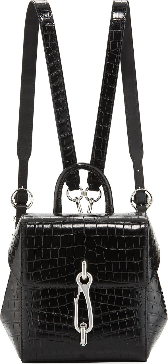 Alexander Wang Hook Mini Croc-Embossed Leather Backpack Bag