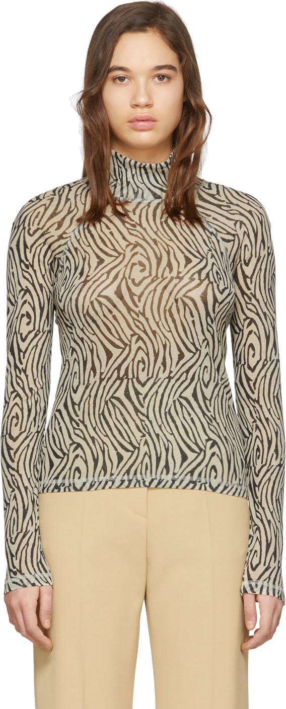 Nanushka Beige & Black Zebra Turtleneck