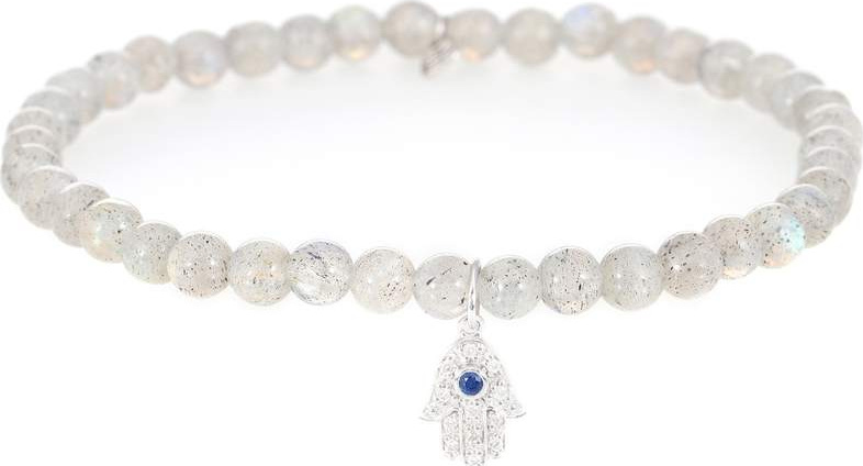 Sydney Evan Baby Hamsa labrodorite beaded bracelet with 14kt white gold charm, sapphire and diamond