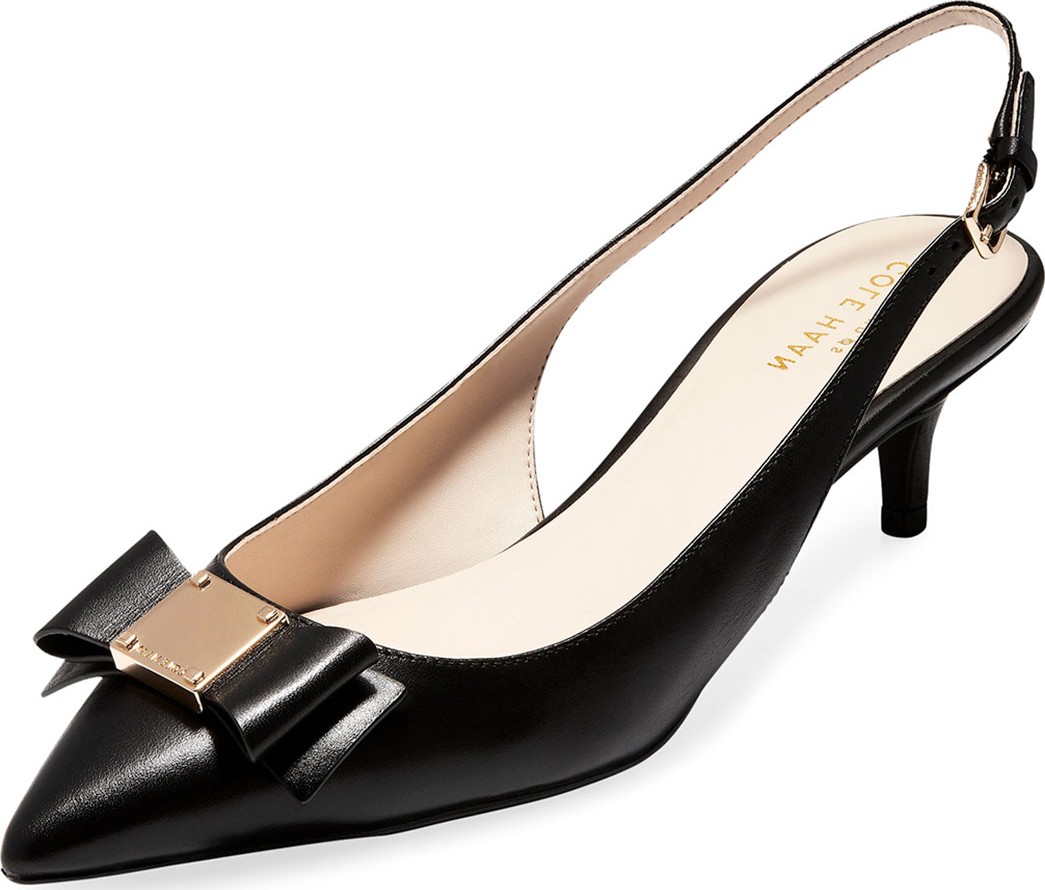 Cole Haan Tali Grand Bow Kitten-Heel Leather Pumps, Black