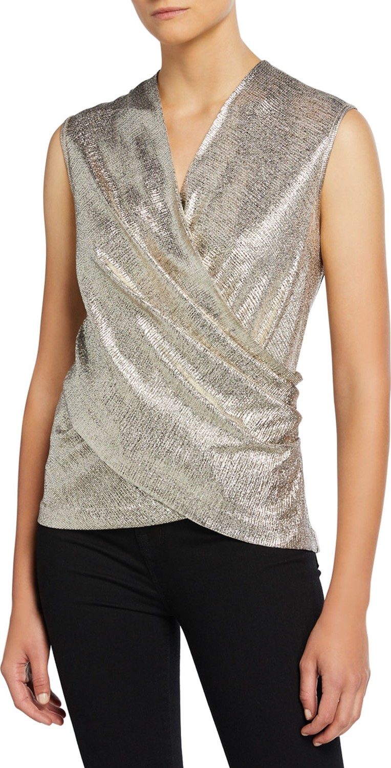 Ramy Brook Rumi Metallic Wrap-Front Top