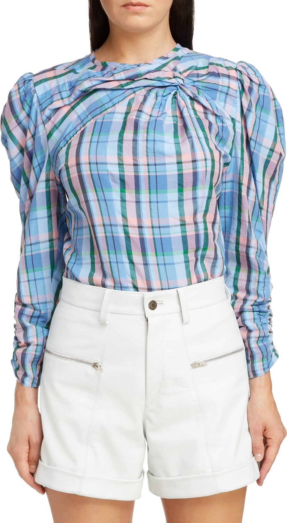 Isabel Marant Esmee Twist Neck Madras Plaid Top